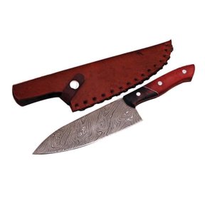 Gentry Choice Damascus Steel Kitchen Knife with Twist Pattern, Micarta Handle and Leather Sheath