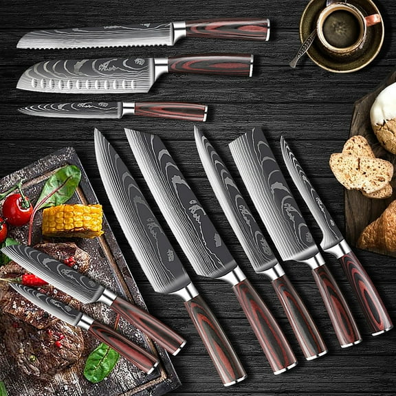 Damascus Laser Engraved Chef Knife Meat Cutting Japanese Set of Kitchen Chef Cleaver Meat Vegetable Damascus Kitchen Set, Dusknt a Cutter, Cutter Clearance Sale! a Knife