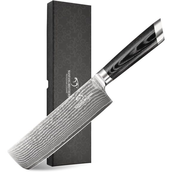 Damascus Nakiri Knife, 7 Inch Professional Kitchen Knife with Non-slip Wood Ergonomic Handle, Japanese 10Cr15CoMoV, All Purpose Chef Meat Cleaver Vegetables Chopping, Razor Sharp Lightweight