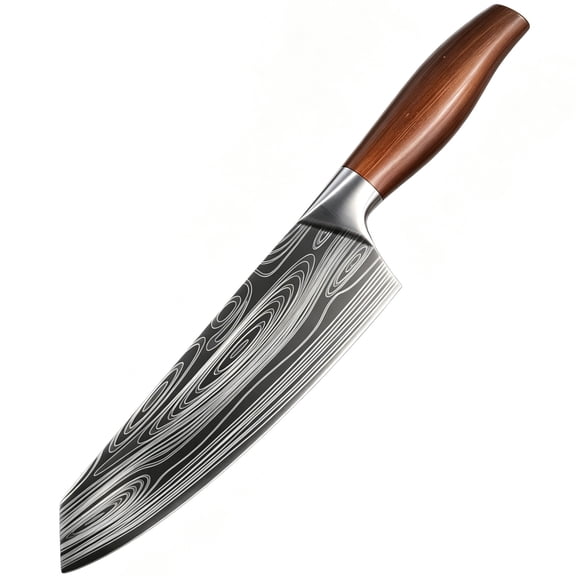 Damascus Pattern Kitchen Knife, Steel Handle High Carbon Stainless Steel Chef Knives, Ultra Sharp Multi-purpose Cooking Cleaver Knives for Home Kitchen