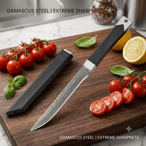 Damascus Pattern Paring Knife, UltraSharp Stainless Steel Fruit Vegetable Cutting Knife, Ergonomic G10 Handle Kitchen Utility Knife with Protective Sheath for Peeling Slicing