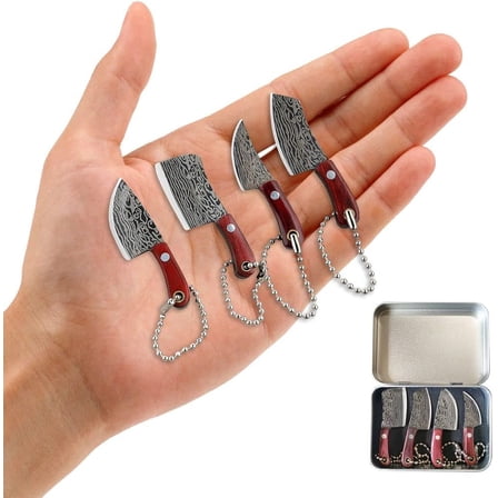 Damascus Pocket Knife Set Mini Chef Tiny Cleaver for Package Opener Box Cutter - of 4