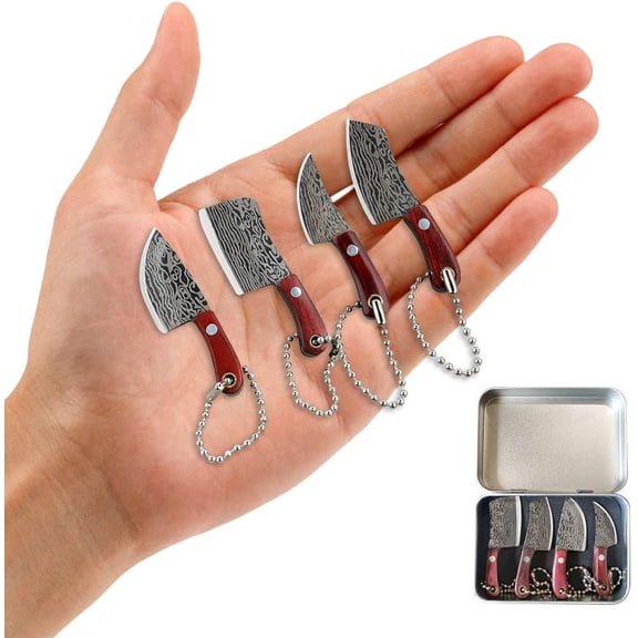 Damascus Pocket Knife Set Mini Chef Tiny Cleaver for Package Opener Box Cutter - of 4