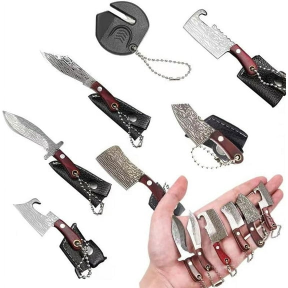 Damascus Pocket Knife Set Mini Chef Tiny Cleaver for Package Opener Box Cutter - of 4