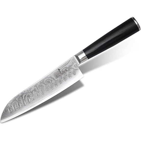 Damascus Santoku Knife, VG-10 Japanese Steel, Pakkawood Handle, In Gift Box