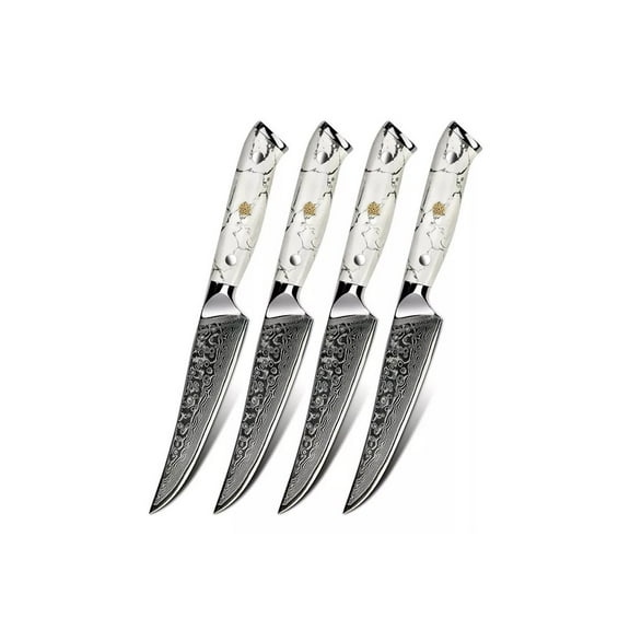 Damascus Steak Knife Set Of 4 - White Stone
