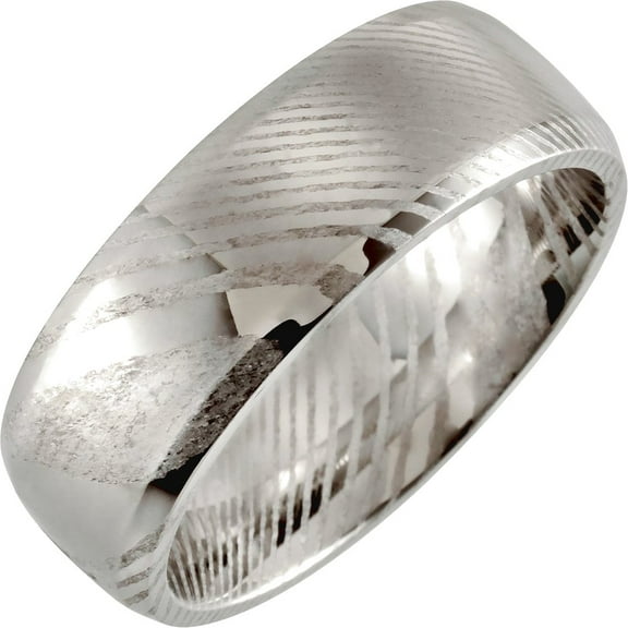 Damascus Steel 8mm Polished Comfort-fit Band Size 8.5 Ring for Women and Men - 17.4 Grams