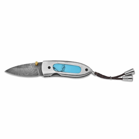 Damascus Steel Blade Turquoise Handle Knife