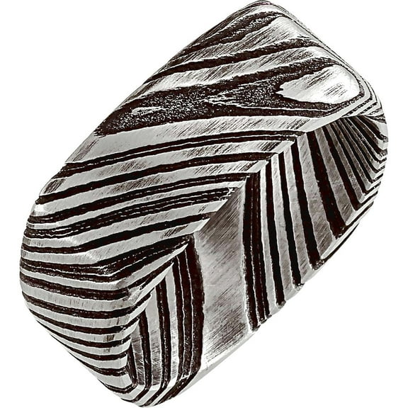 Damascus Steel Polished Comfort-fit Patterned Band Size 9.5 Ring for Women and Men - 8.0 Grams