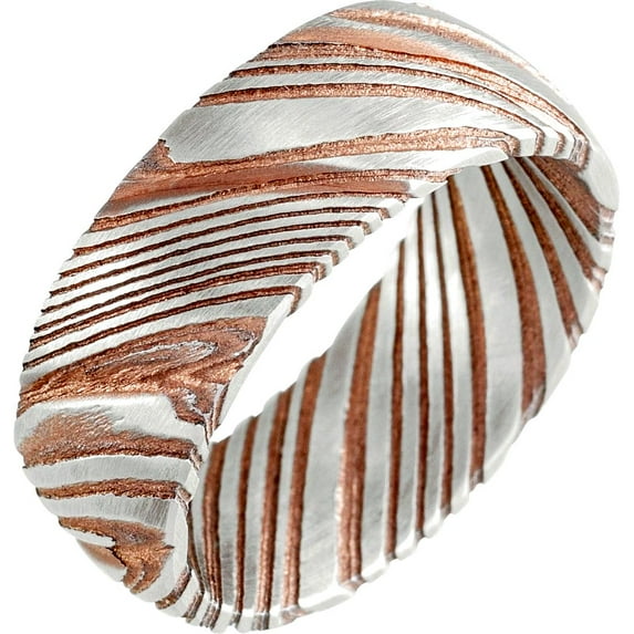 Damascus Steel Polished Flat Patterned Band Size 11 Ring for Women and Men - 9.4 Grams