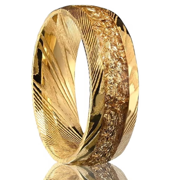 Damascus Steel Ring Gold Plated with Gold Foil Men's Ring