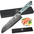 Damascus Steel Santoku Knife 7 Inch, Japanese Professional 10Cr15MOV ...