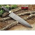 thumbnail image 1 of Damascus Steel kitchen Knife 14 Inches full tang 9" long Hand Forged blade, 2 Tone Dollar wood and brass bolster scale, 1 of 5