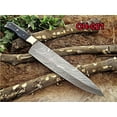 thumbnail image 1 of Damascus Steel kitchen Knife 14 Inches full tang 9" long Hand Forged blade, Blue Colored camel bone and brass bolster scale, 1 of 6