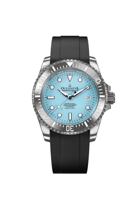 Damascus Swiss Automatic SW200 Deep Marine Explorer II Damascus/Light Blue Dial/Black Strap | Light-blue Dial