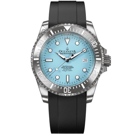 Damascus Swiss Automatic SW200 Deep Marine Explorer II Damascus/Light Blue Dial/Black Strap | Light-blue Dial