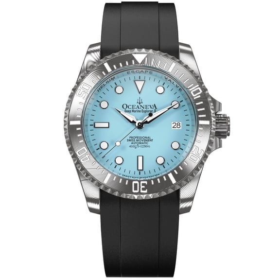 Damascus Swiss Automatic SW200 Deep Marine Explorer II Damascus/Light Blue Dial/Black Strap | Light-blue Dial