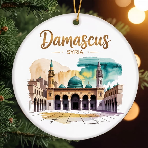 Damascus, Syria Ceramic Ornament, Travel Souvenir - Personalized Christmas Decoration, Custom Holiday Christmas Ornament Gift for Couples, Family, Friends, Vacation Keepsake 194OR153