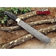 thumbnail image 1 of Damascus steel bakery Knife, Kitchen knife, chef knife. 13.5" long custom made full tang 9" blade Bull horn 5" scale with brass bolster, 1 of 6