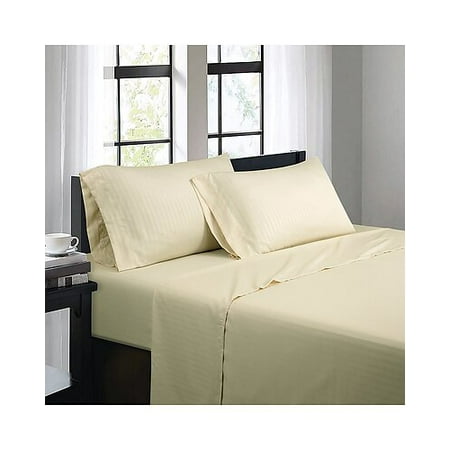 BIBB HOME 1500 COUNT DAMASK STRIPE 4 PIECE SHEET QUEEN SET - NAVY