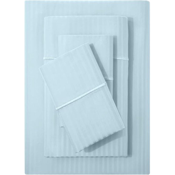 Damask Bed Sheet Set, 100% Cotton Soft Breathable Bedsheets, 4 Piece Deep Pockets Sateen Weave Striped Bedding Mattress Resort Hotel Luxury