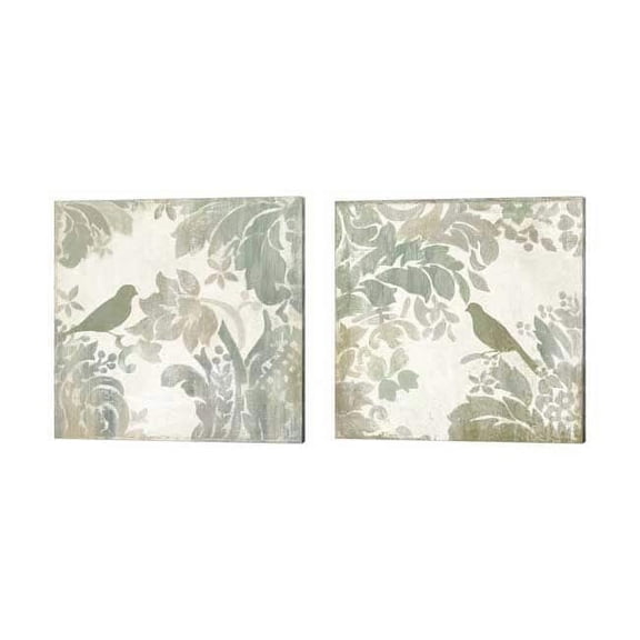 Damask Bird by Asia Jensen Canvas Art Set of 2 14 inch X 14 inch Each