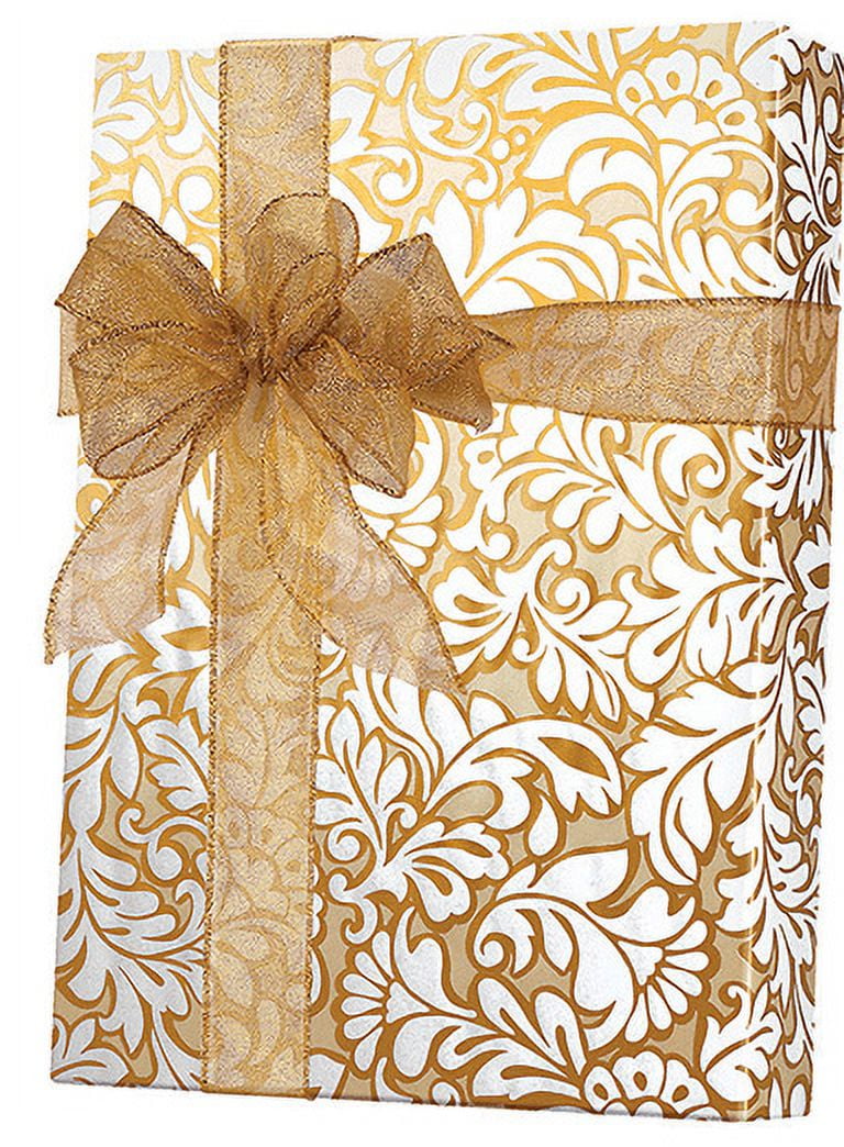 Elegant Gold Damask Floral Pattern Wedding Wrapping Paper Sheets