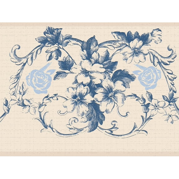 Damask Blue Vines Peel and Stick Wallpaper Border 15ft x 7in
