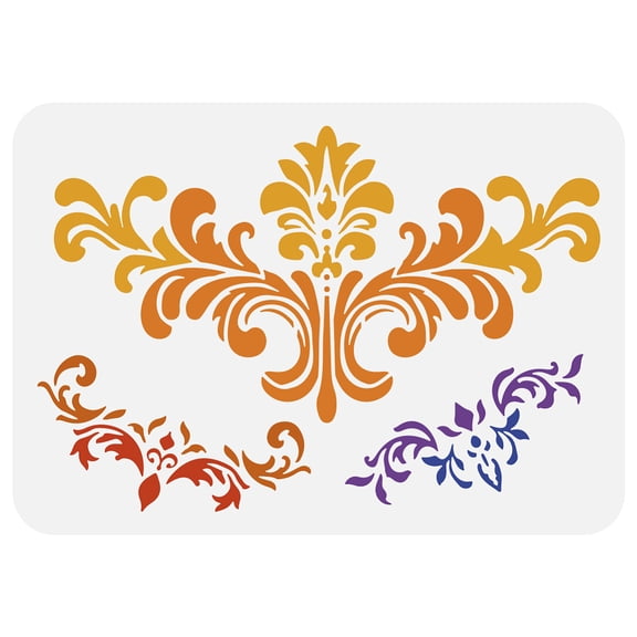 Damask Border Painting Stencil 8.3x11.7inch Floral Pattern Drawing Template Damask Stencil for Painting Decorative Corner Template for Home Wall