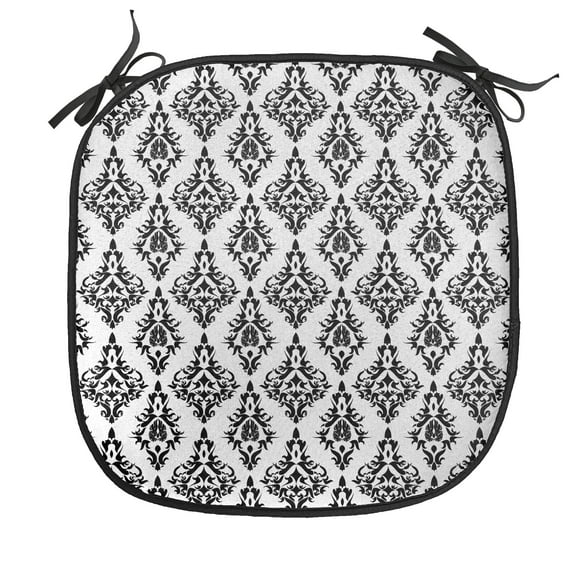 Damask Chair Seating Cushion, Damask Pattern Tiles Interchangeable Retro Nostalgic Modern Baroque Stencil Art, Soft Seat Pads for Office with Anti-slip Backing, 16"x16", Black White, by Ambesonne