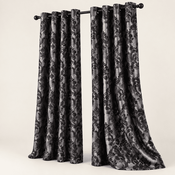 Damask Curtafor Living Room Gothic Drapes With Flpatterns Black Victorian Bedroom 84 Inch Length Set Of 2 Panels Each 52 X 108 In