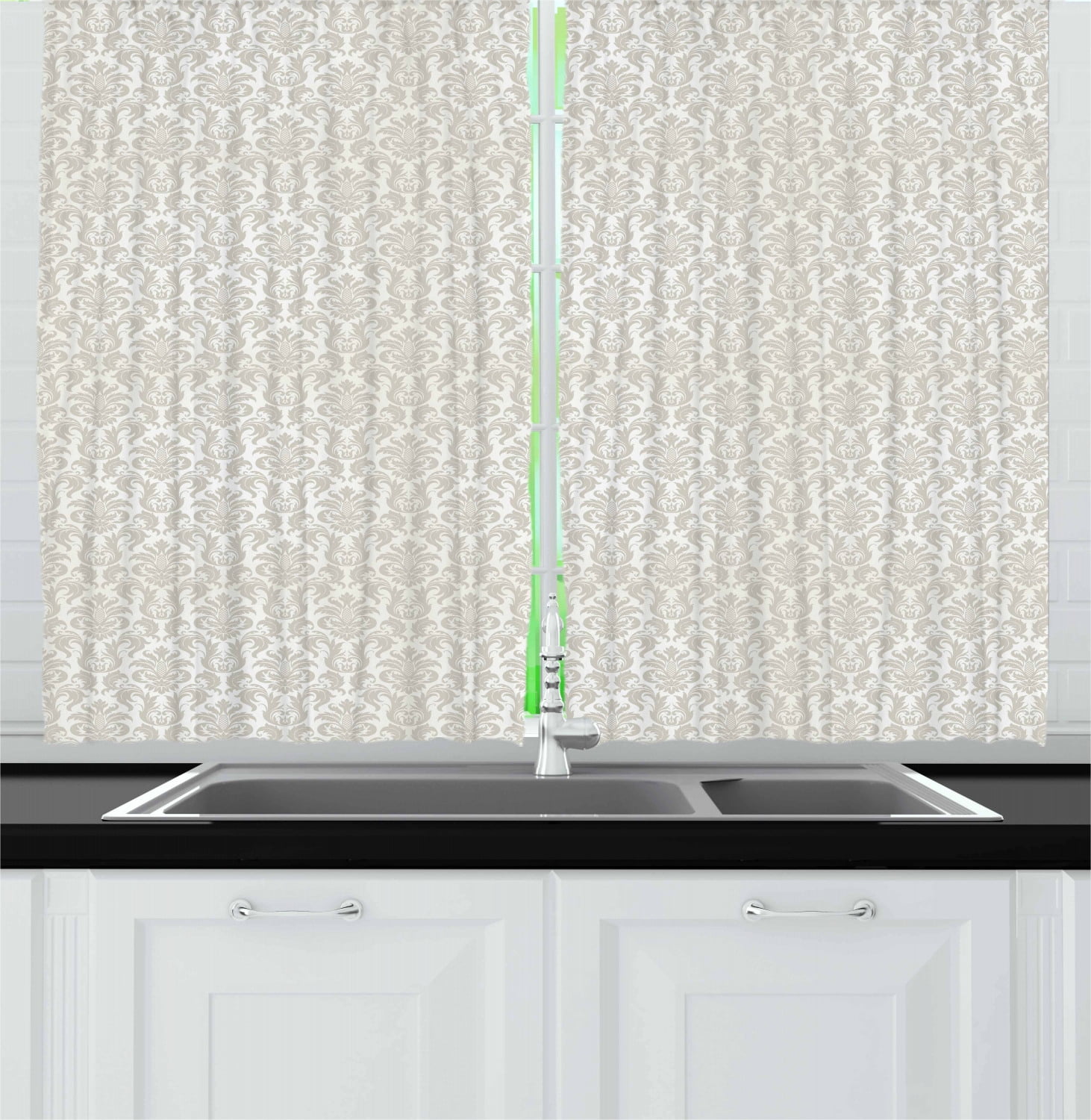 Damask Curtains 2 Panels Set, Abstract Floral Pattern Wedding Inspired