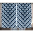 thumbnail image 1 of Ambesonne Damask Curtains 2 Panel Set, Antique Baroque Curves, 108" x 90", Dark Petrol Blue White, 1 of 3