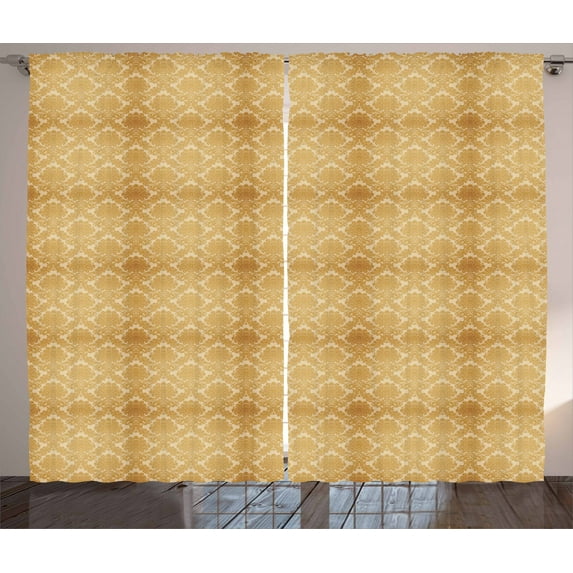 Ambesonne Damask Curtains 2 Panel Set, Classical Flower Design, 108" x 108", Mustard Amber