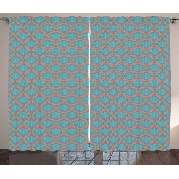 Ambesonne Damask Curtains 2 Panel Set, Venetian Italian, 108" x 63", Cocoa Sky Blue Yellow