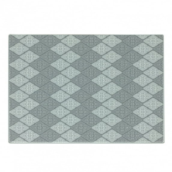 Damask Cutting Board, Victorian Style Ornamental Oriental Retro Mosaic Art Tiles Abstract Image, Decorative Tempered Glass Cutting and Serving Board, Small Size, Dimgray, by Ambesonne