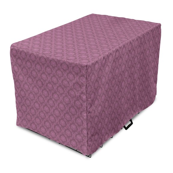 Damask Dog Crate Cover, Old Fashioned Classic Renaissance Style Curly Floral Branches Feminine, Easy to Use Pet Kennel Cover Small Dogs Puppies Kittens, 7 Sizes, Mauve Taupe Pale Fuchsia, by Ambesonne
