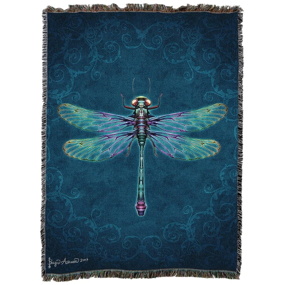 Pure Country Weavers Damask Dragonfly Blanket by Brigid Ashwood - Fantasy Cotton Tapestry Throw - Made in The USA - 72" x 54"