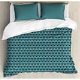 thumbnail image 1 of Damask Duvet Cover Set, Abstract Repetitive Floral Motifs in Cold Tones Geometric Design Art Deco Print, Decorative 3 Piece Bedding Set with 2 Pillow Shams, Queen Size, Teal Pale Blue, by Ambesonne, 1 of 3