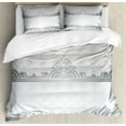 thumbnail image 1 of Damask Duvet Cover Set, Vintage Rich Royal Flower Motifs Forms Heart Shapes Bridal Damask Design, Decorative 3 Piece Bedding Set with 2 Pillow Shams, Queen Size, Grey Bluegrey White, by Ambesonne, 1 of 3