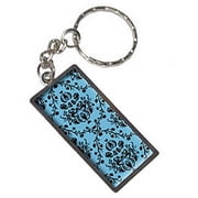 Damask Elegant Blue Black Keychain Key Chain Ring