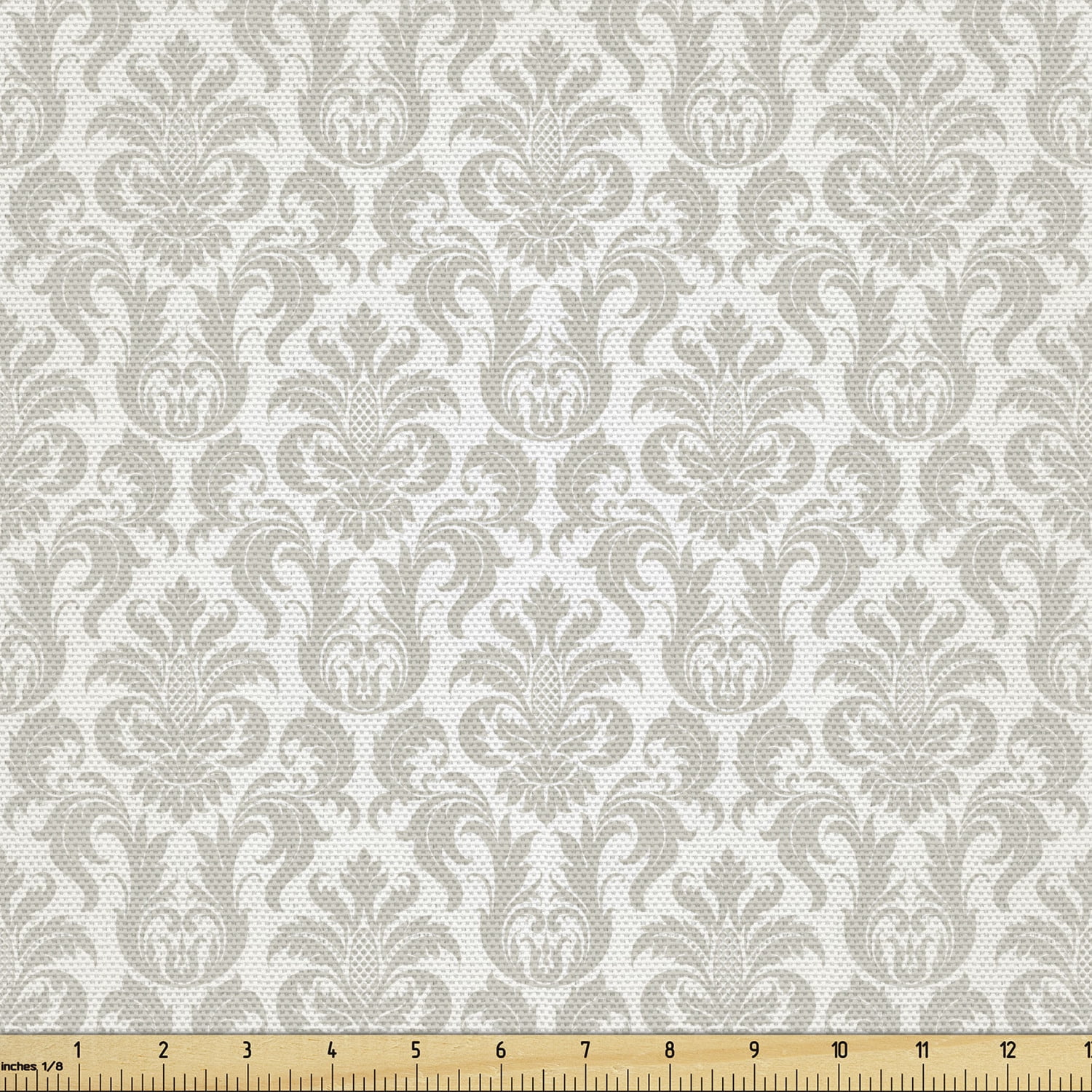 Ambesonne Damask Fabric by the Yard Upholstery, Bridal Abstract Classic, 2 Yards, Cream Beige