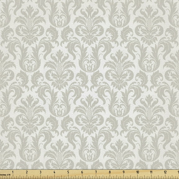 Ambesonne Damask Fabric by the Yard Upholstery, Bridal Abstract Classic, 2 Yards, Cream Beige