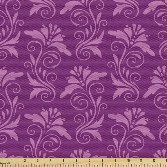 Ambesonne Damask Fabric by the Yard Upholstery, Abstract Flowers Graphic, 1 Yard, Magenta Fuchsia