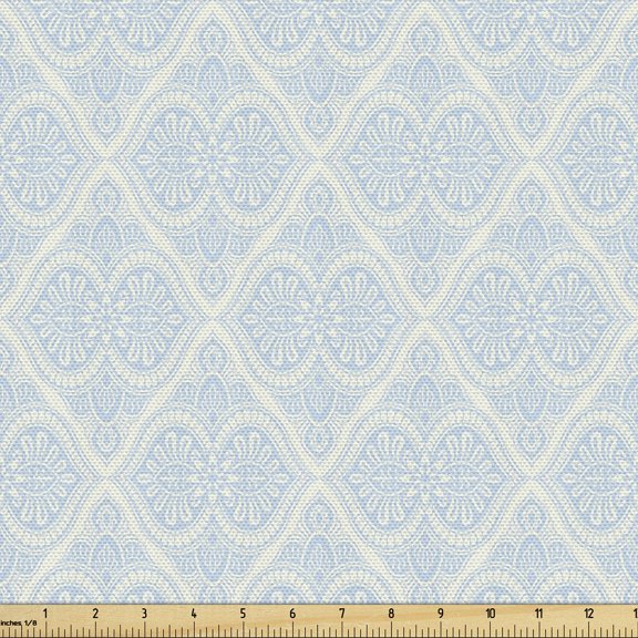 Ambesonne Damask Fabric by the Yard Upholstery, Botanical Floral Leaves Art, 1 Yard, Eggshell Pale Blue
