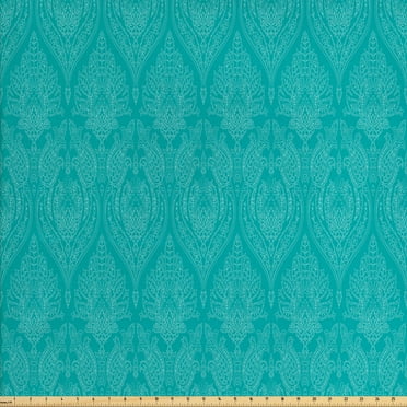 Damask Fabric by the Yard, Thin Lines Lace Look Delicate Blue Green Tones Rhythmic Graphic, Upholstery Fabric for Dining Chairs Home Decor Accents, 5 Yards, Dark Seafoam Multicolor by Ambesonne