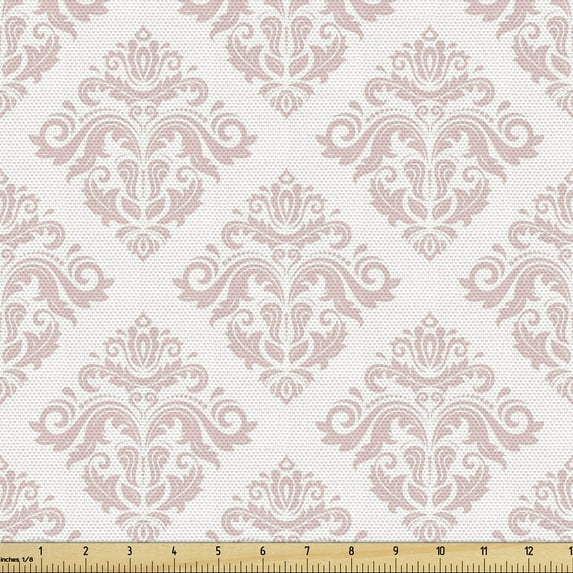 Ambesonne Damask Fabric by the Yard Upholstery, Victorian Classic Swirls, 3 Yards, Blush