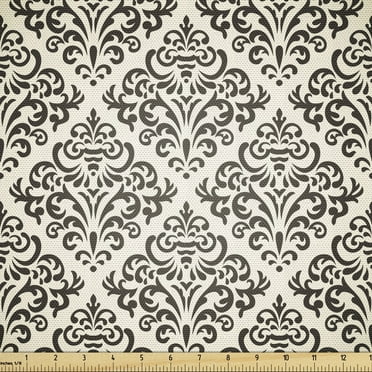Ambesonne Damask Fabric by the Yard Upholstery, Swirl Motif, 3 Yards, Cream Black