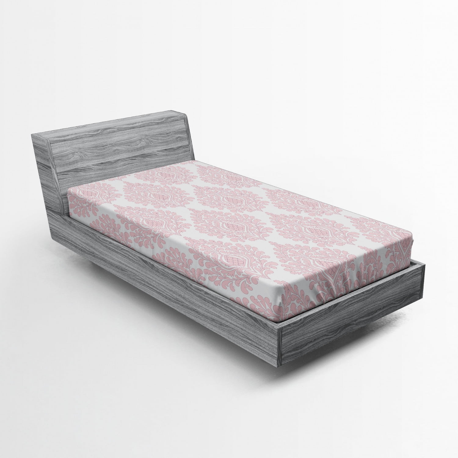 Twin White and Black Microfiber Damask Fitted Sheet