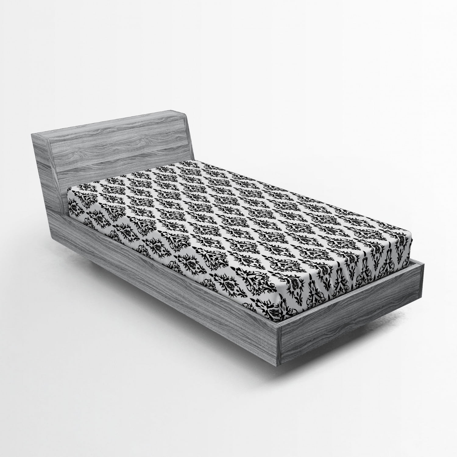 Twin Black and White Damask Microfiber Fitted Sheet